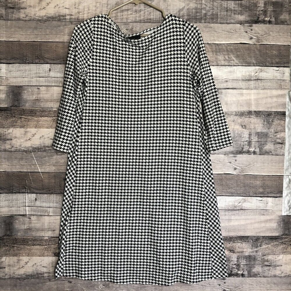 J Jill Wearever Collection Dress Womens Size PS Houndstooth Shift Black White